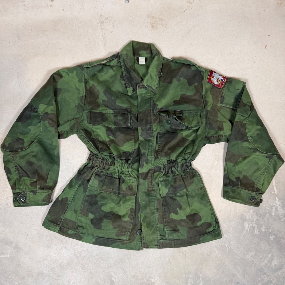 Vintage 90s Serbian Military Camo Field Jacket Green Woodland Pattern Mens S
